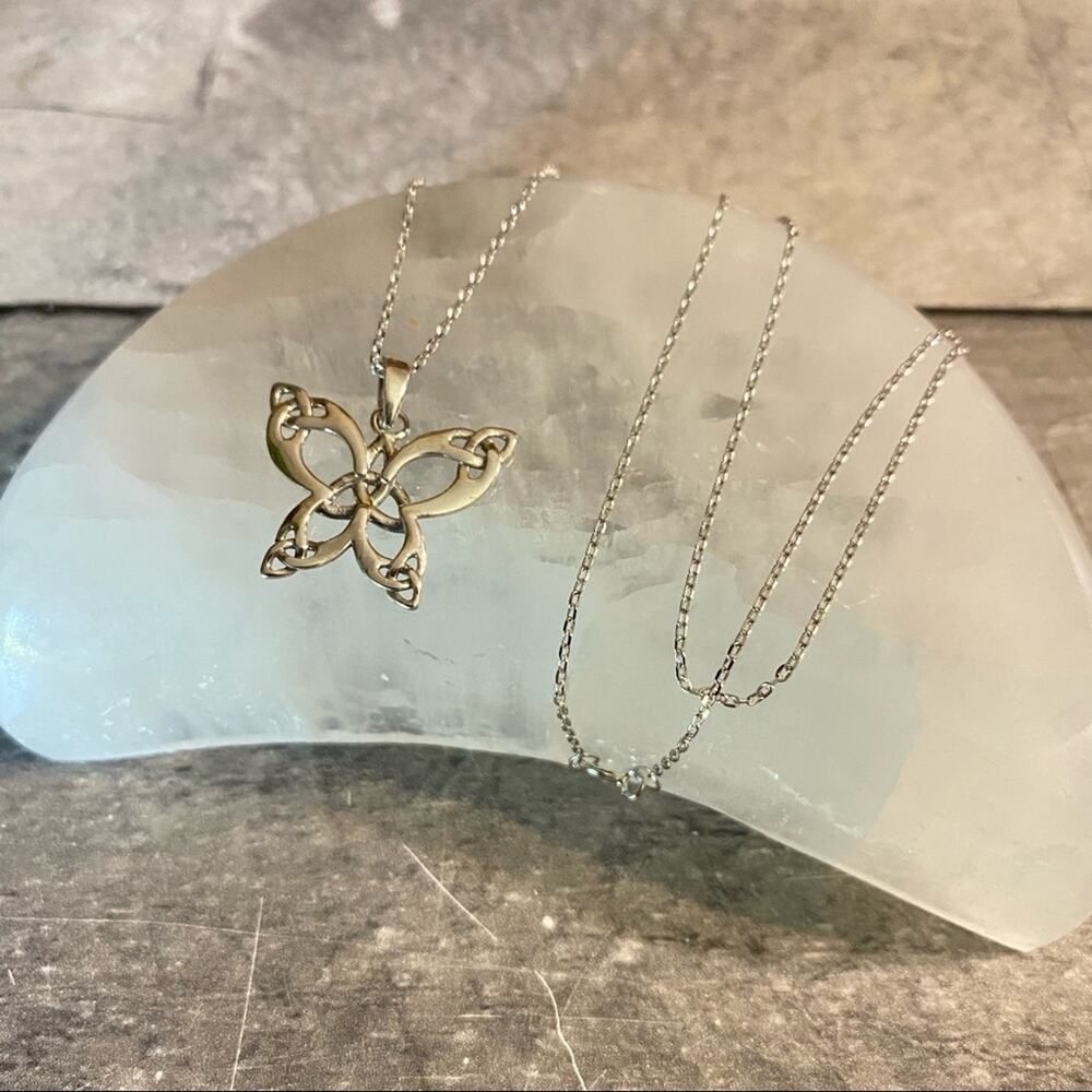 Celtic Butterfly With Triquetras Sterling Silver Necklace